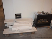 Showroom inbouw gashaard bellfires smart bell 75-60 plus schoorsteenmantel caliza capri afm 135x30x110cm, gedemonteerd - afbeelding 1 van  4