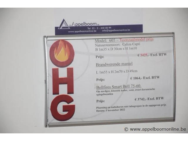 Showroom inbouw gashaard bellfires smart bell 75-60 plus schoorsteenmantel caliza capri afm 135x30x110cm, gedemonteerd - afbeelding 4 van  4