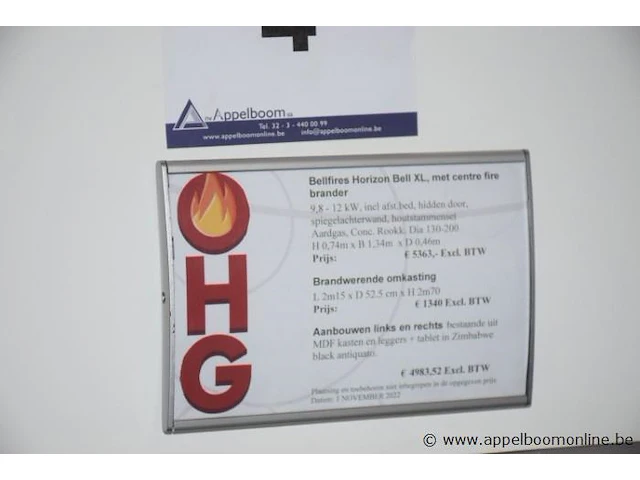 Showroom inbouw openhaard bellfires horizon bell xl, met centre fire brander afm 74x134x46cm, gedemonteerd - afbeelding 2 van  2