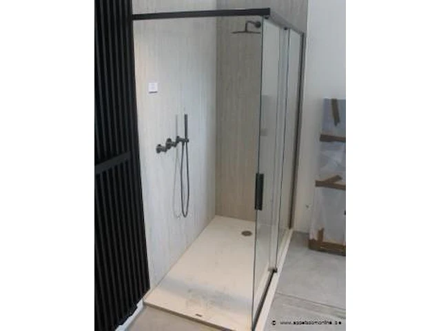 Showroom inloopdouche vv doucheplaat, glasplaat op rail en regendouche afm plm 140x90x240cm - afbeelding 1 van  3