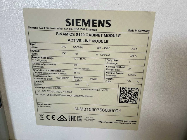 Siemens active line module sinamics s120 cabinet module frequentieregelaar kast - afbeelding 6 van  13