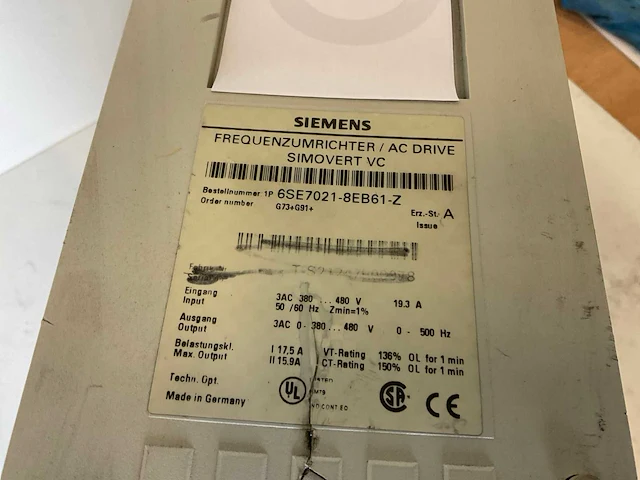 Siemens simovert vc 6se7021-8eb61-z frequentieregelaar / ac drive - afbeelding 5 van  5