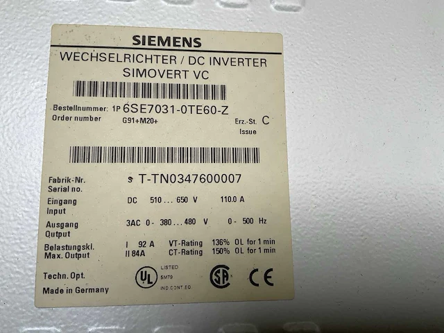 Siemens simovert vc 6se7031-0te60-z frequentieregelaar / ac drive - afbeelding 5 van  6
