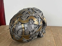 Skull gegraveerd h18cm zilver/goud - afbeelding 3 van  3