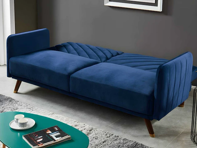 Slaapbank 3-zits slaapbank in fluweel - midnight blue - afbeelding 2 van  6