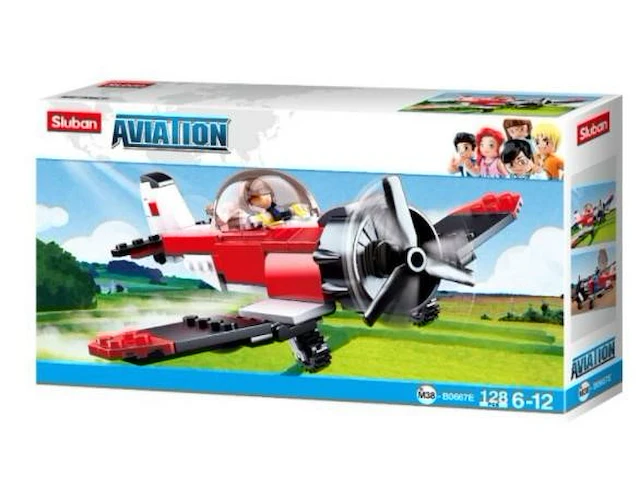Sluban stuntvliegtuig junior 15,9 cm rood/zwart/wit 128-delig - afbeelding 1 van  5