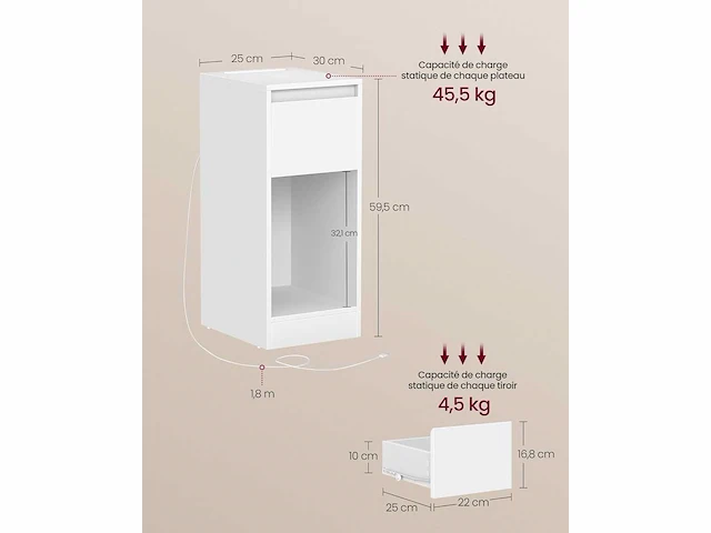 Smal nachtkastje - bijzettafel (x2) - afbeelding 3 van  5