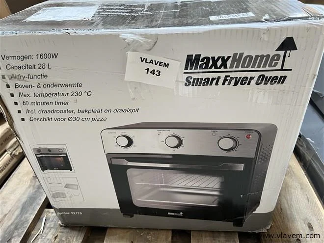 Grote partij retour goederen maxxtools, wo. air fryers, trampolines, ventilators, vuurhaarden, terrasverwarmers, tuingerief, huisdier toebehoren enz.