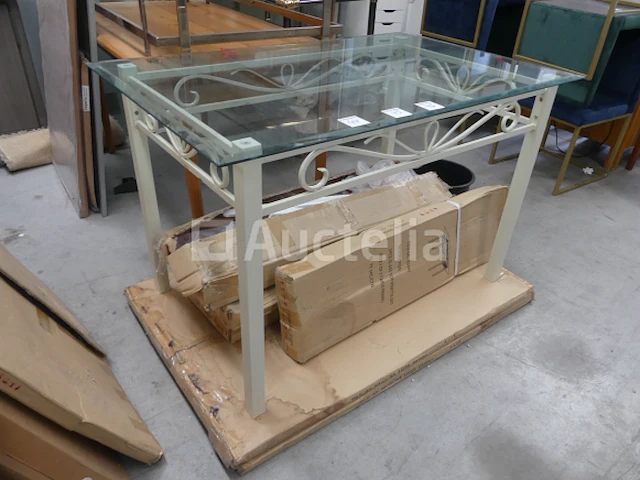 Smeedijzeren tafel, glazen plank - afbeelding 2 van  2