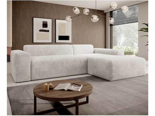 Sofa met stof - moderne hoekbank - beige - stof - afbeelding 1 van  6