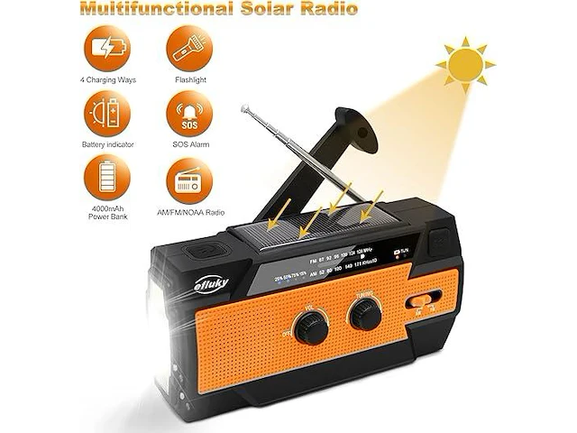 Solar accu crank radio / powerbank / led - afbeelding 2 van  3