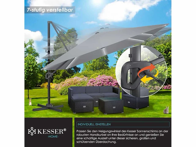 Solar led parasol xl 300 x 300 cm met hoes en windbescherming - afbeelding 4 van  6