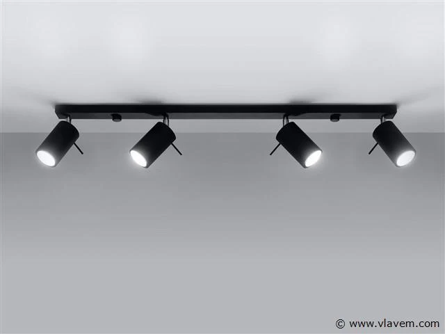 Solo focus plafond armatuur 4 x spots zwart - afbeelding 1 van  4