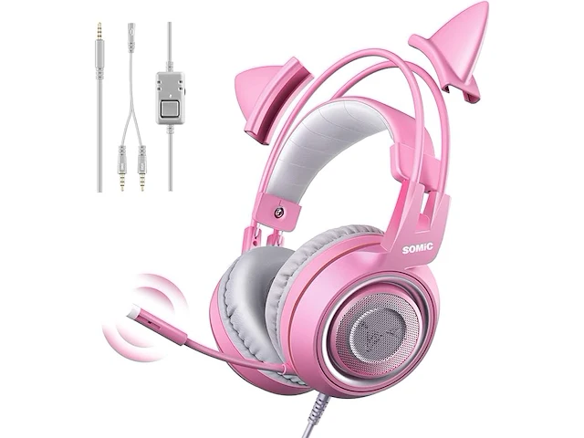 Somic roze gaming-headset - afbeelding 1 van  7