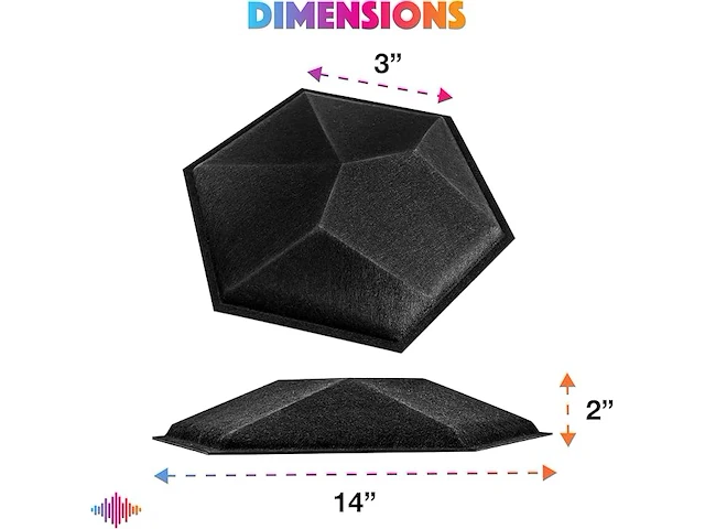 Sonic acoustics 12 pack zwarte zeshoek 3d geluidsisolatie - afbeelding 2 van  6