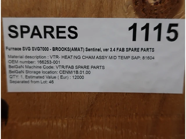 Spare parts for furnace svg svg7000 - brooks(amat) sentinel, ver 3.4 fab spare parts - afbeelding 2 van  2