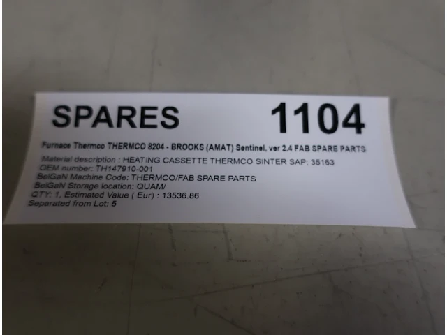 Spare parts for furnace thermco thermco 8204 - brooks (amat) sentinel, ver 2.4 fab spare parts - afbeelding 2 van  4
