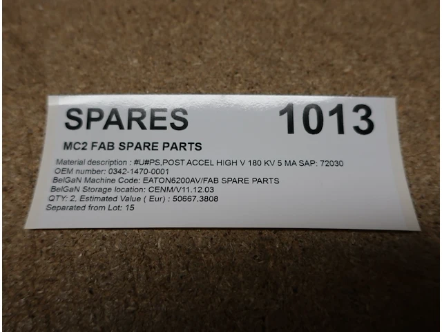 Spare parts for implant axcelis 6200av fab spare parts - afbeelding 2 van  5