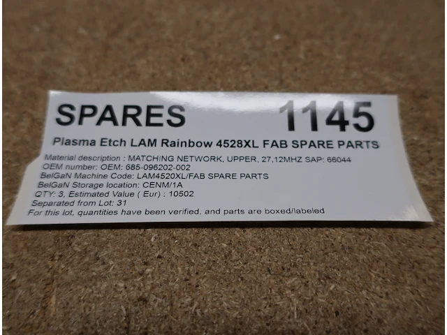 Spare parts for plasma etch lam rainbow 4528xl fab spare parts - afbeelding 2 van  4