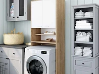Speciale kast bovenop de wasmachine - wit en hout - afbeelding 1 van  5