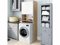 Speciale kast bovenop de wasmachine - wit en hout - afbeelding 2 van  5