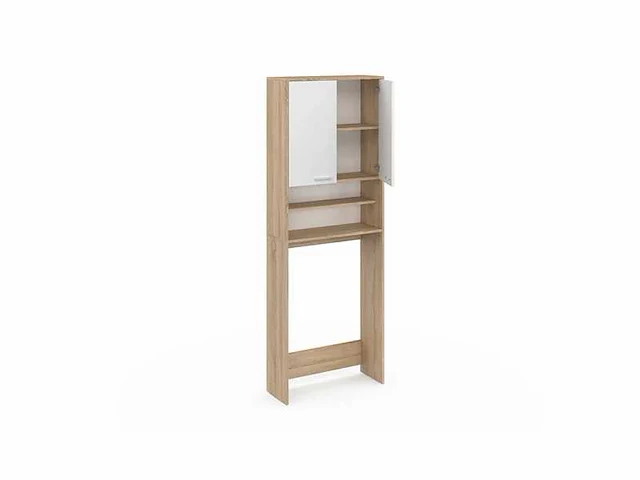 Speciale kast bovenop de wasmachine - wit en hout - afbeelding 3 van  5