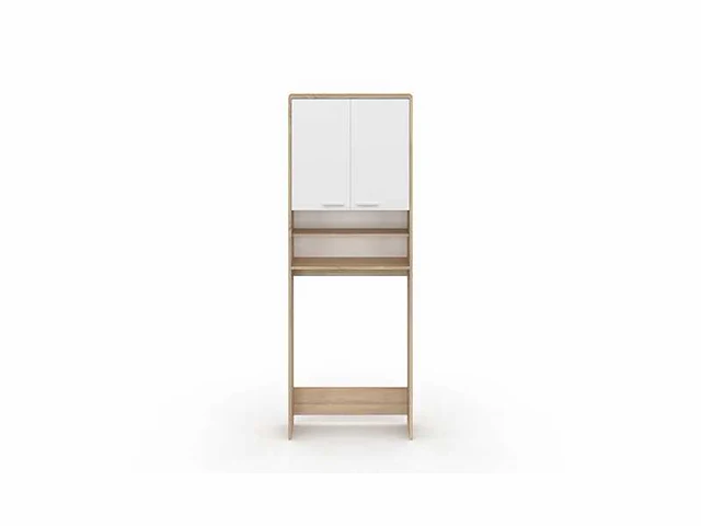 Speciale kast bovenop de wasmachine - wit en hout - afbeelding 4 van  5