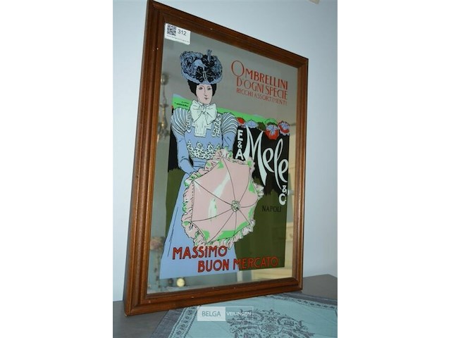 Spiegel met advertentieposter "ombrellini d'ogni specie ricchi assortimenti" - afbeelding 1 van  3