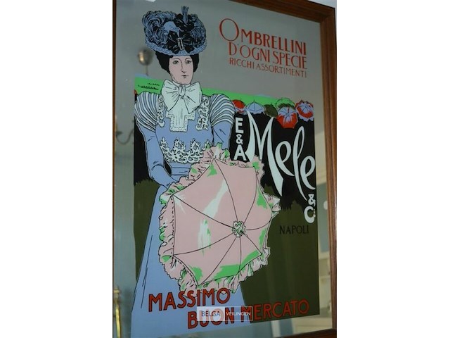 Spiegel met advertentieposter "ombrellini d'ogni specie ricchi assortimenti" - afbeelding 2 van  3