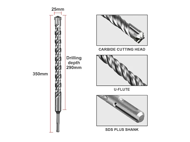 Sps plus 3delige set hammerboor 25*350mm - afbeelding 1 van  3