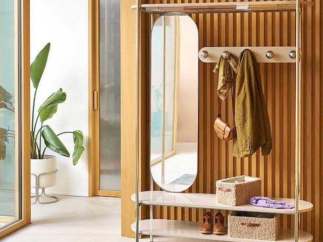 Staal en mdf metalen kleedkamer met spiegel - afbeelding 1 van  7