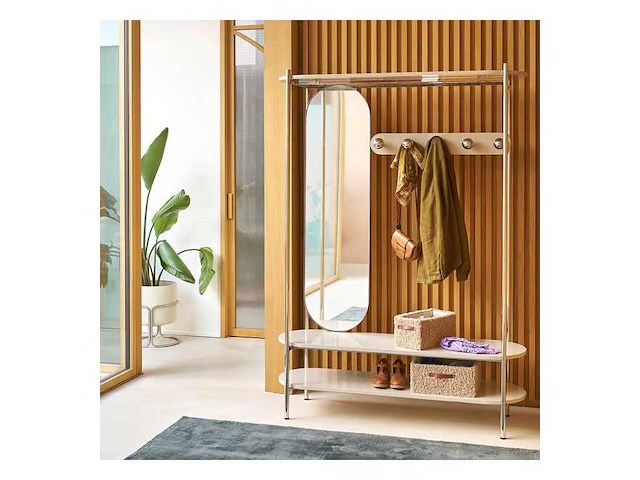Staal en mdf metalen kleedkamer met spiegel - afbeelding 6 van  7