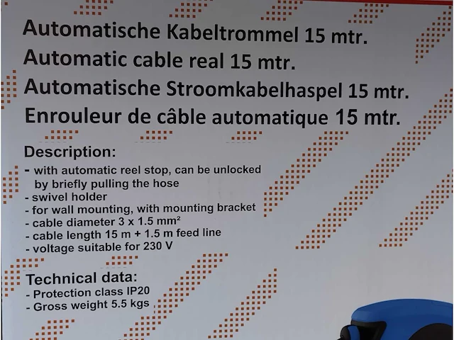 Stahlkaiser - automatische kabelhaspel 15 mtr - 2024 - afbeelding 7 van  8