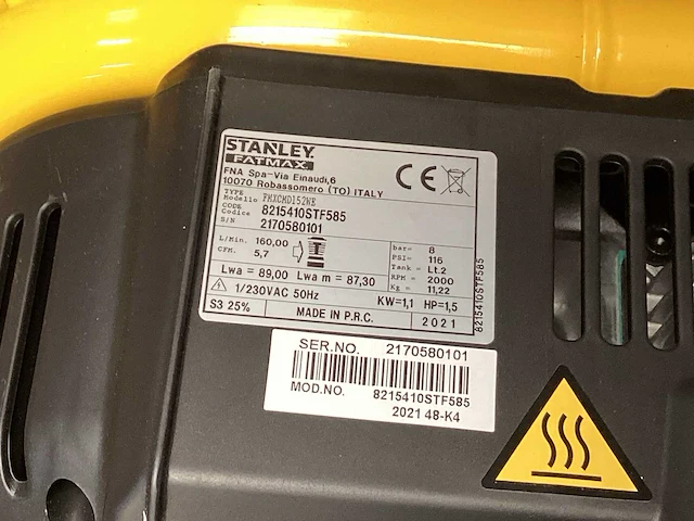 Stanley luchtcompressor 1,5 pk 8 bar, wandmontage - afbeelding 3 van  4