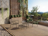 Stapelbare metalen onderstel fauteuil - taupe (x4) + gele tuinstoel (x2) - afbeelding 1 van  7