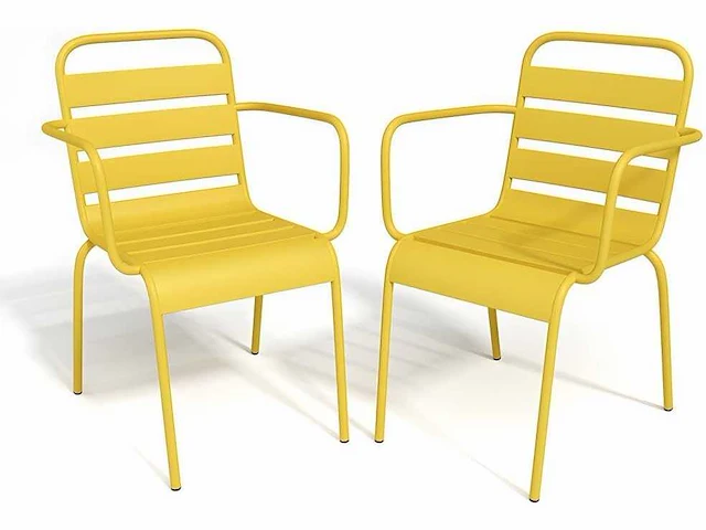 Stapelbare metalen onderstel fauteuil - taupe (x4) + gele tuinstoel (x2) - afbeelding 6 van  7