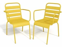 Stapelbare metalen onderstel fauteuil - taupe (x4) + gele tuinstoel (x2) - afbeelding 6 van  7