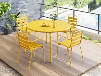 Stapelbare metalen onderstel fauteuil - taupe (x4) + gele tuinstoel (x2) - afbeelding 7 van  7