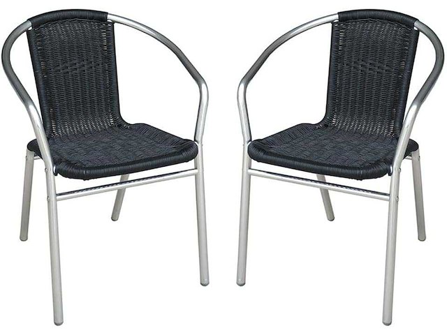 Stapelbare tuinfauteuils in aluminium en zwart geweven hars (x6) - afbeelding 1 van  2