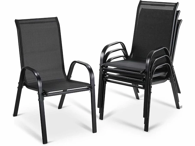 Stapelbare tuinstoel met hoge rugleuning - zwart (x6) - afbeelding 3 van  5