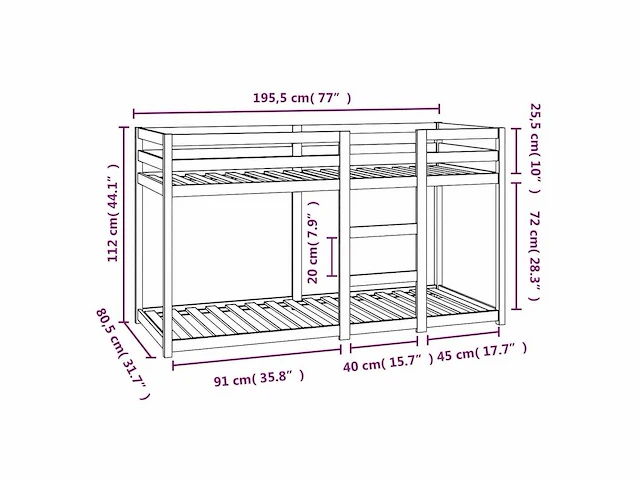 Stapelbed 75x190 cm - wit - massief grenen (x2) - afbeelding 9 van  9