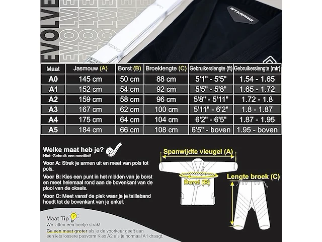 Starpro | evolve preshrunk jiu jitsu gi, bjj gi heren, blauw, maat a5 - afbeelding 4 van  5