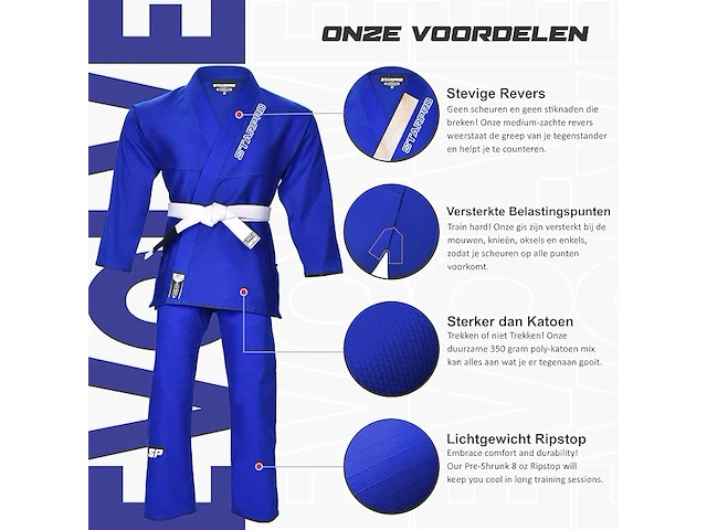 Starpro | evolve preshrunk jiu jitsu gi, bjj gi heren, blauw, maat a5 - afbeelding 5 van  5
