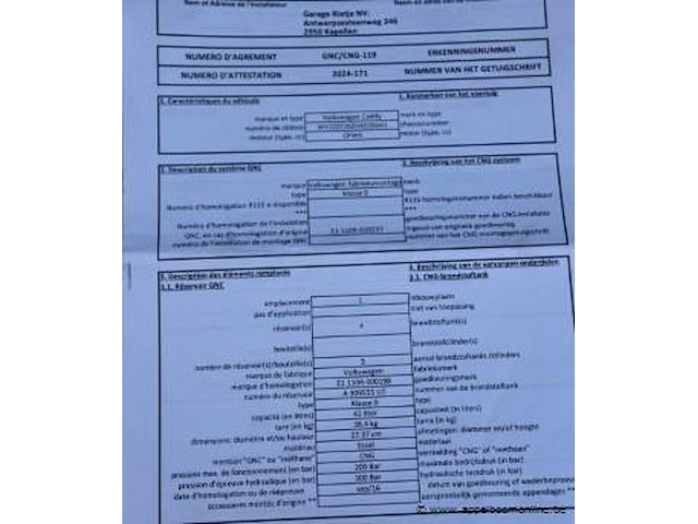 Stationwagen volkswagen caddy, datum 1ste inschrijving 25/8/2016, chassisnummer wv2zzz2kzhx02661, km-stand lng, cng, euro 6b, kenteken i+ii, gelijkvormigheidssattest - afbeelding 3 van  12