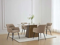 Stoel met armleuningen in stof en zwart metaal - beige (x6) - afbeelding 1 van  8