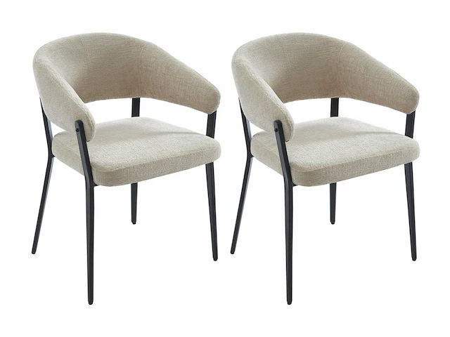 Stoel met armleuningen in stof en zwart metaal - beige - afbeelding 2 van  8