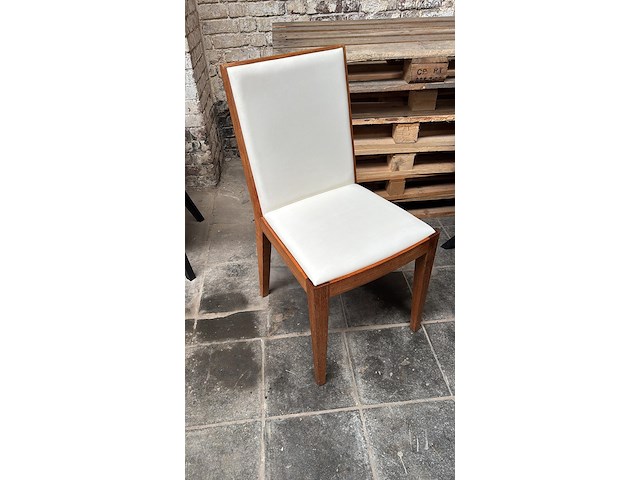 Stoel teak met beige lederlook - afbeelding 1 van  1