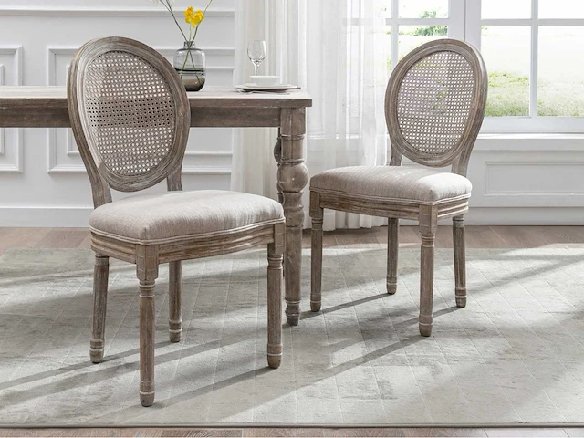 Stoelen - stok, stof & rubberhout - beige (x4) - afbeelding 17 van  17