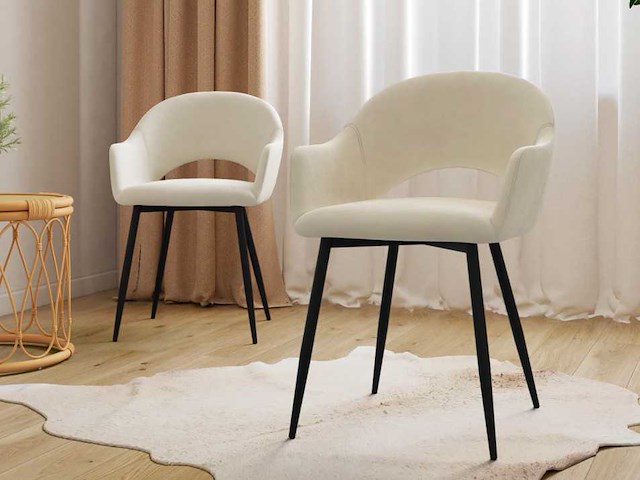 Stoelen met armleuningen - beige fluweel (x4) - afbeelding 1 van  8