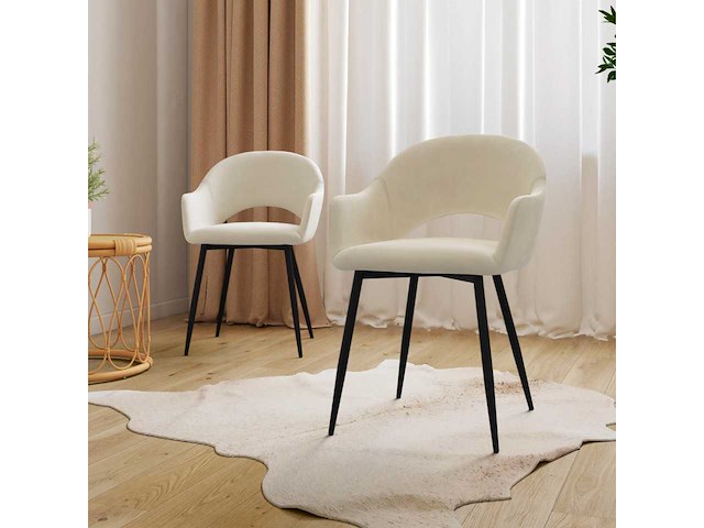 Stoelen met armleuningen - beige fluweel (x4) - afbeelding 2 van  8